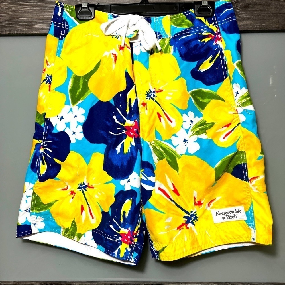 Abercrombie & Fitch Men's Bright Hawaiian Swim Board Shorts Size Small Beach - Picture 1 of 11